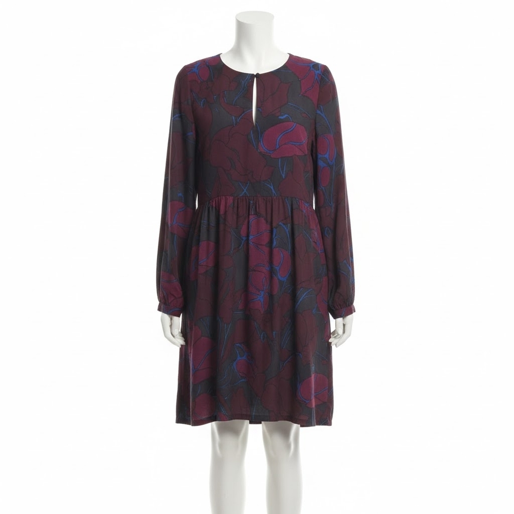Ann Taylor LOFT Burgundy and Blue Floral Long Sleeve Dress